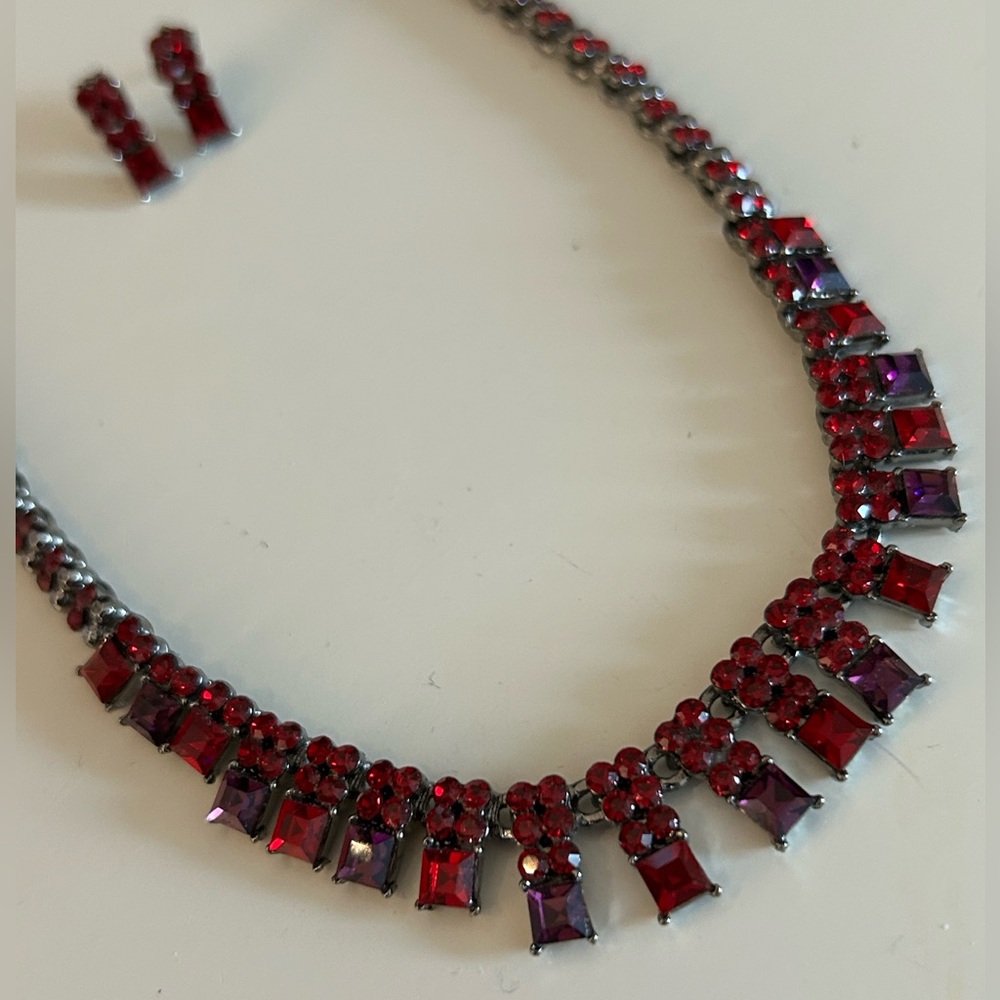 Red and Purple Neclace and Earrings